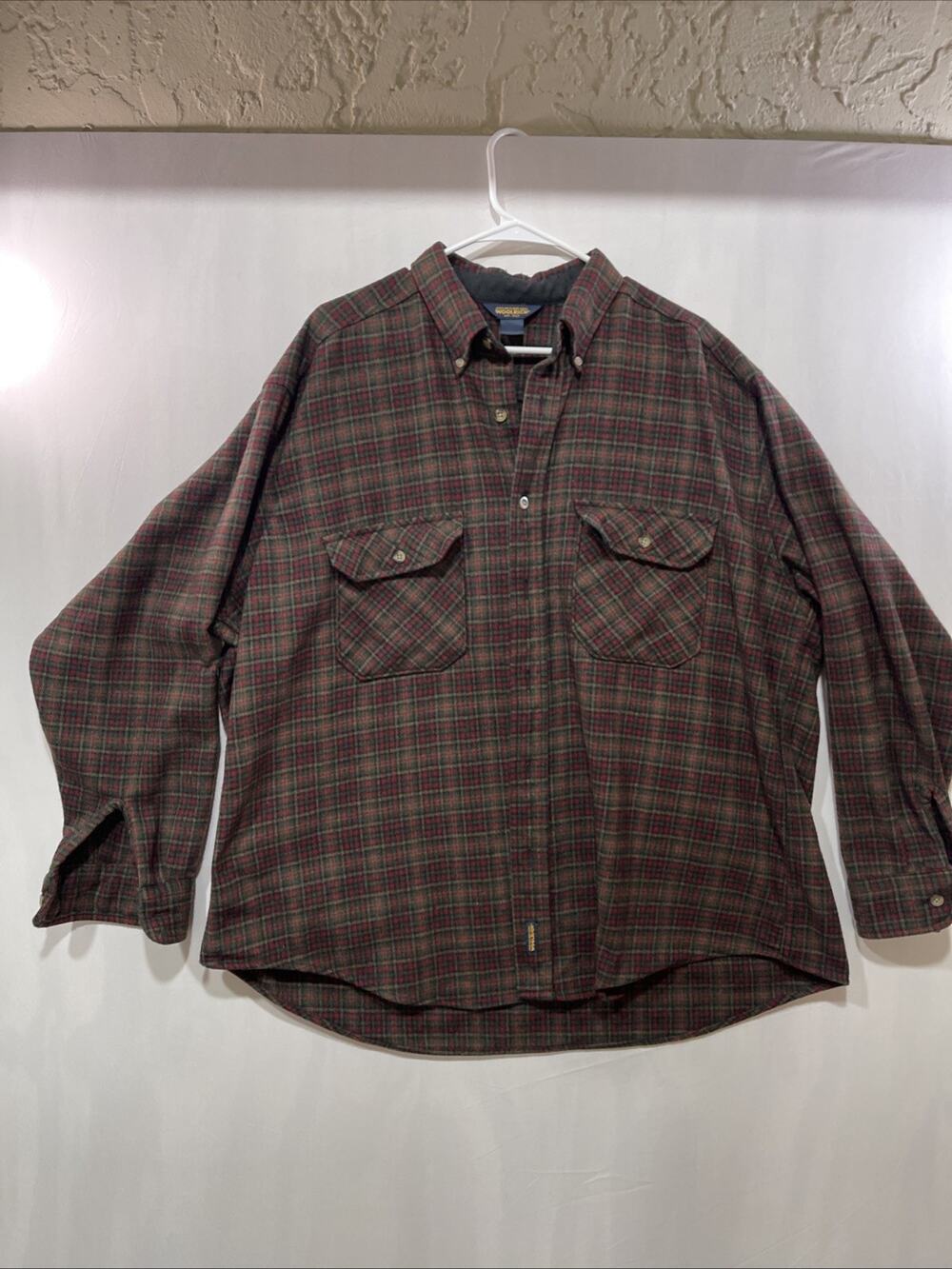 WOOLRICH Mens L- XL Flannel Shirt John Rich And Bros Button Down Vintage